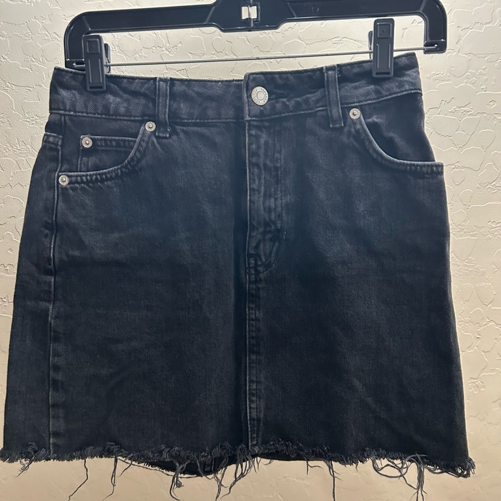 Topshop Moto Black Frayed Hem Mini Skirt